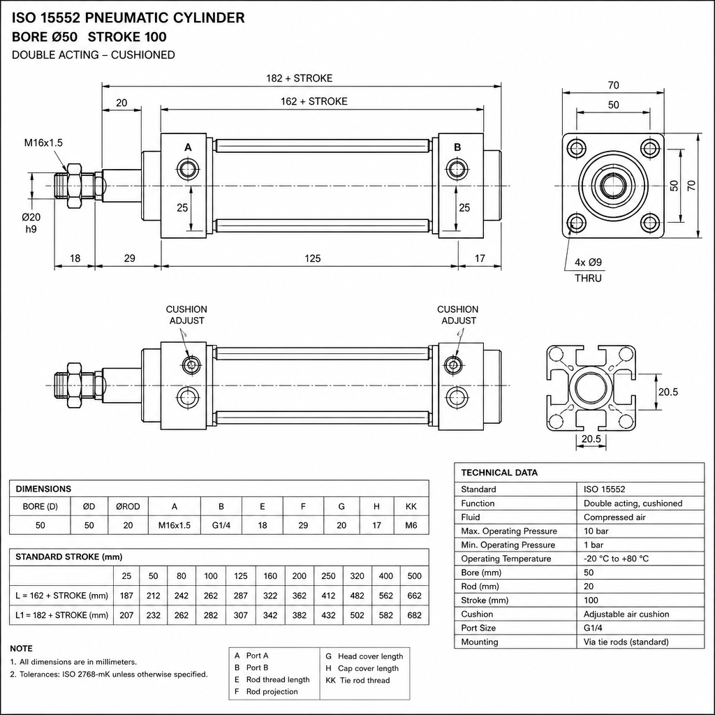 Pneumatic cylinder D50 stroke 100