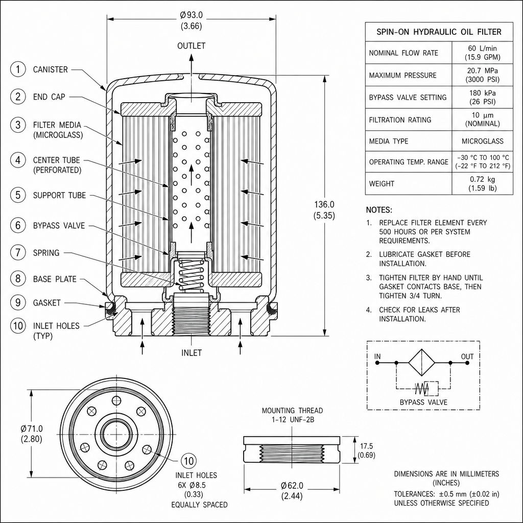 Hydraulic return filter 10 µm