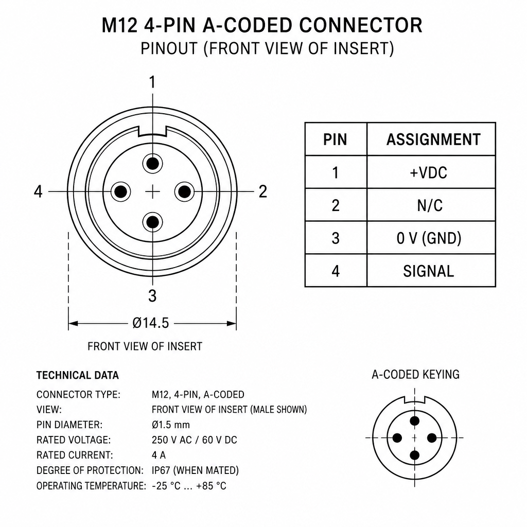 M12 sensor connector 4-pin