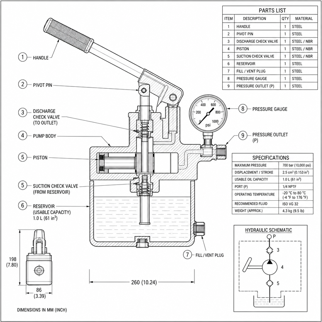 Hydraulic hand pump 700 bar